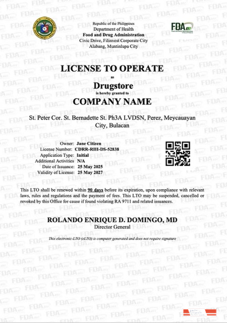 Philippines license to operate Word and PDF template